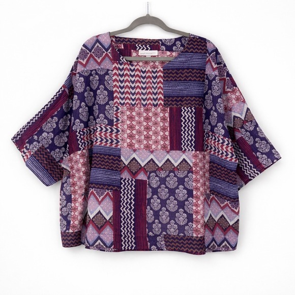 Pure Jill Tops - Pure Jill Patchwork  Top Womens XL Purple Organic Cotton Boxy Boho Lightweight